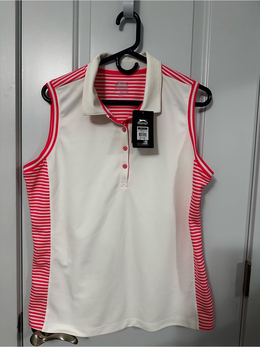 Slazenger Women’s White Sleeveless Polo Tank with Pink Trim